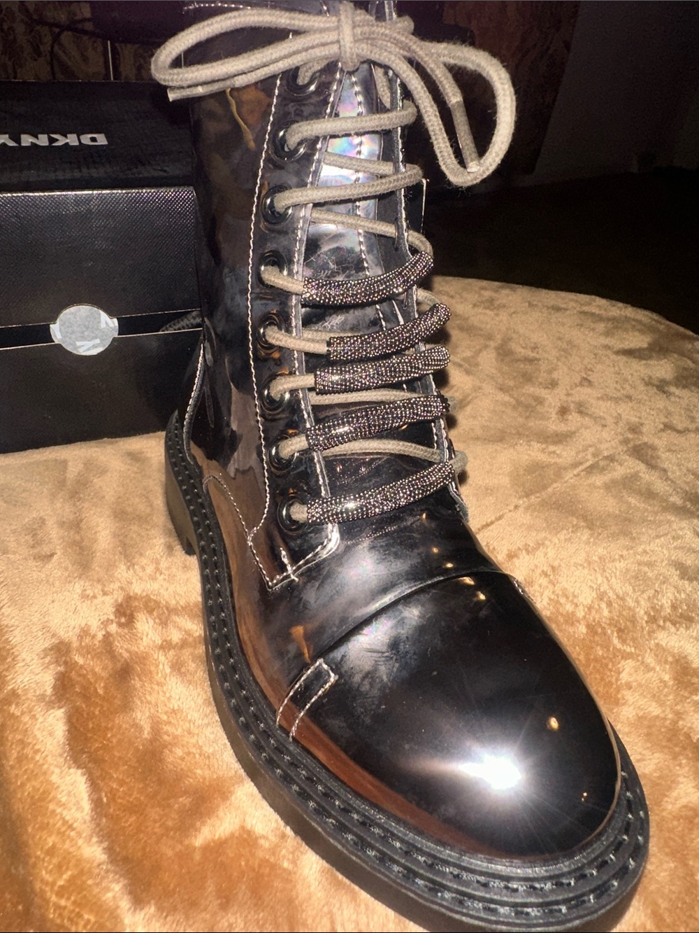 DKNY Malaya Lace-Up Boots Gunmetal